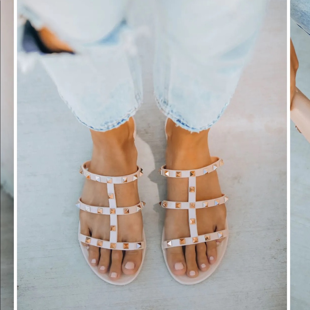 Treasured gold studded sandal in nude - Picture 2 of 7